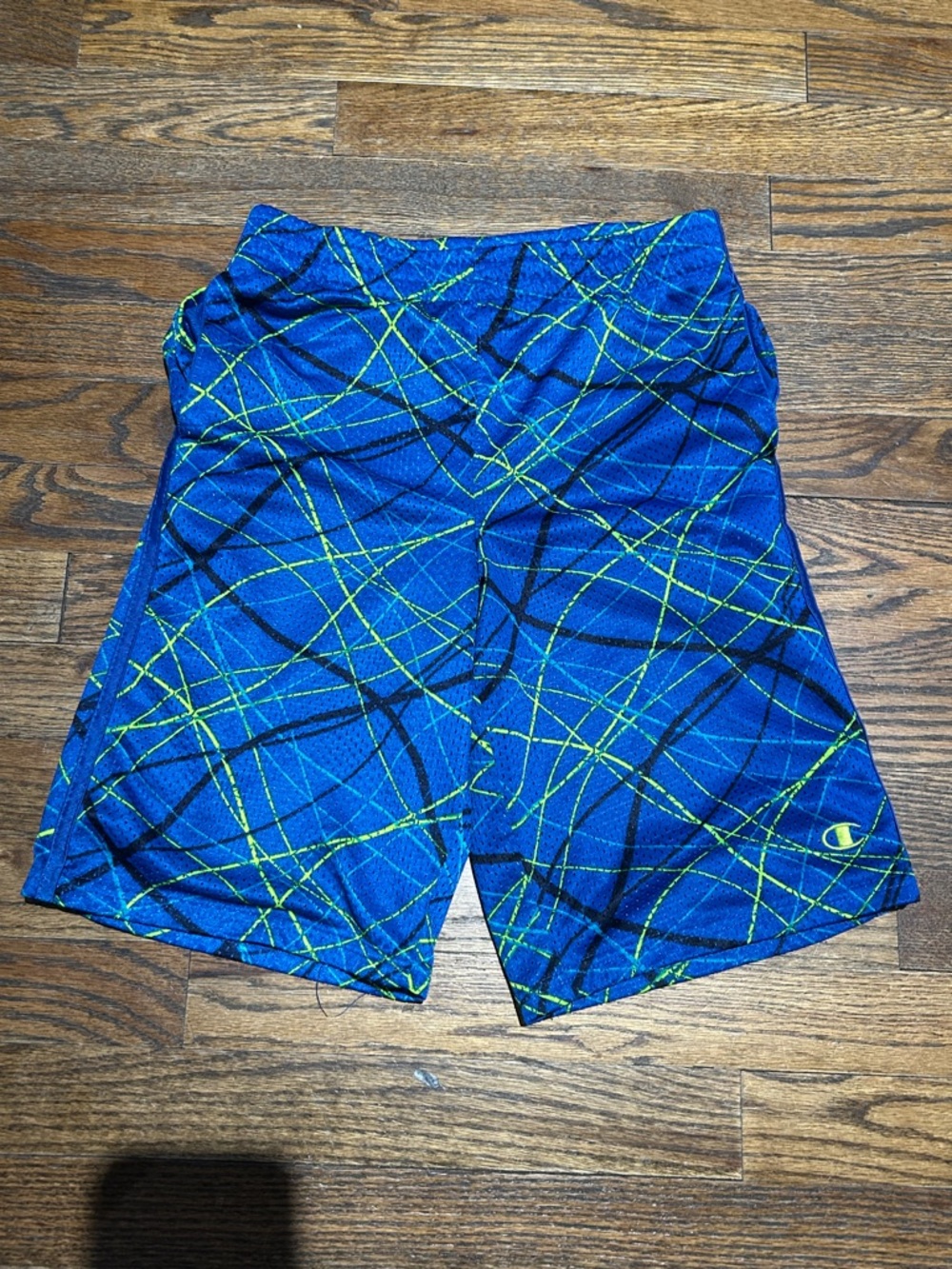 Champion Men's Blue Athletic Shorts with Neon Green & Black Graphic with pockets